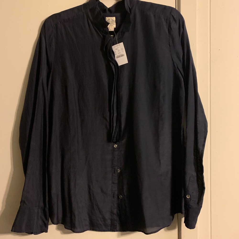 Cotton/Silk blend button down with ruffle detail